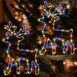 Beleuchtet Rentier Weihnachtsdeko, 120 LED Bunt Fenster Beleuchtung Lichterketten, 8 Modi Mit Timer Batterie Leuchte Deko Hängen Weihnachtsbeleuchtung Halloween, Vorhang, Balkon, Hochzeit (2 Stück) Mehrfarbig