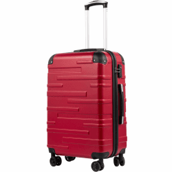 COOLIFE Hartschalen-Koffer Rollkoffer Reisekoffer Vergrößerbares Gepäck (Nur Großer Koffer Erweiterbar) ABS Material mit TSA-Schloss und 4 Rollen Spinell Rot Großer Koffer