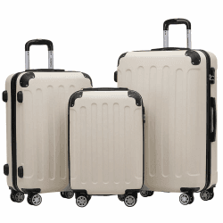 BEIBYE 2045 Zwillingsrollen 3tlg. Reisekoffer Koffer Kofferset Trolleys Hartschale in 14 Farben (Creme White)