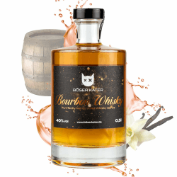 Böser Kater Bourbon Whisky | Fassgelagert & handgemacht | Das perfekte Geschenk für jeden Anlass | Einzigartig vollmundiger Geschmack | Noten von Karamell, Honig & Vanille 0,5l 40% Vol. Bourbon Whisky 0,5l Flasche