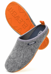 ELEWERT® Barefoot Filzpantoffeln I Hausschuhe Herren I Damen Recycelte Slipper I Herausnehmbares Fußbett I Natürliche Gummisohle I Rutschfeste Pantoletten I Made in Spanien I EU 37-47 44 EU Grau Orange