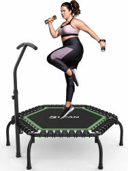 BCAN 250KG Mini-Trampolin, Ø 123CM Fitness-Trampolin mit Bungees, 3-Fach Verstellbarer Schaumstoffgriff, Stabiler und leiser Übungs-Rebounder für Kinder und Erwachsene, Indoor-/Gartentraining Grün