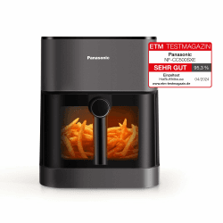 Panasonic NF-CC500SXE Air Fryer mit Sichtfenster, 5 l, 80–200 °C, digitaler Timer & LCD-Display, sanfte Dampfzugabe, 11 Voreinstellungen, einfache Reinigung, Airfryer Mattgrau