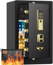 80L Großer Feuerfester Tresor mit Feuerfeste Dokumententasche, Digitaler Heimtresor mit Innenschloss und Herausnehmbarem Regal, Möbeltresor für Dokumente Gold Schmuck Wertsachen