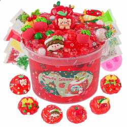 LAWOHO 300ML Apfel Schleim, Rot Clear Slime Set für Mädchen & Jungen mit 9 Schleim Add-ins, Slime Set Zum Selbermachen, Schleim Kinder für Geburtstage, Halloween Kinder Mitgebsel, Weihnachten, Ostern