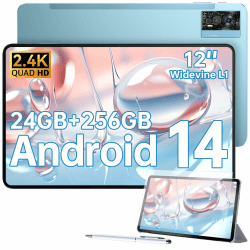 OUKITEL OT5S Tablet 12 Zoll - 2024 Neueste Android 14 Tablet 18GB RAM+256GB ROM(2TB TF) Gaming Tablet, 8250mAh, 2.4K IPS, 16MP+8MP Dual SIM Tablet PC 4G LTE/5G WIFI/GMS/GPS/Widevine L1,mit Hülle- Blau