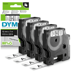 DYMO Original D1-Etikettenband | schwarz auf weiß | 12 mm x 7 m | selbstklebendes Schriftband | für LabelManager-Beschriftungsgerät | 4 D1 Etikettenkassetten 4 Stück