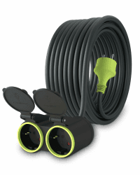 MutecPower 15m Verlängerungskabel mit 2 schuko steckdosen für den aussenbereich IP44 H05RR-F3G 1,5mm² doppel-verlängerung mit 2 schutzkontakt buchsen 2-Fach Outdoor verteiler 15 Meter schwarz/grün 15 Meter 2 Fach