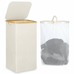 iEGrow Wäschekorb mit Deckel 110L, Wäschesammler mit Herausnehmbarer und Waschbarer Innentasche, Wäschekörbe für Waschküche, Schlafzimmer, Badezimmer (Beige) 110L Beige