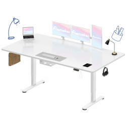 Flamaker Höhenverstellbarer Schreibtisch 180x80 cm - Stabiler Ergonomischer Steh Schreibtisch elektrisch höhenverstellbar mit Touchscreen, Kabel Management Tray und USB-A Ladeanschluss, Weiß Weiß 180 x 80 cm