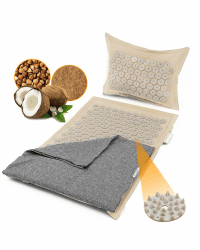 NEOLYMP Akupressurmatte mit Kissen und Eingewöhnungstuch, gefüllt mit Kokosfasern und Buchweizen - Massagematte mit 7.452 Druckpunkten - Videoanleitungen mit Akupunktur Matte Übungen (beige) Akupressurmatte Beige