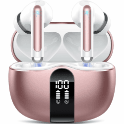 Tukio Bluetooth Kopfhörer, Kabellos Sport Bluetooth Headset, Bluetooth 5.3 In Ear Kopfhörer mit 4 ENC Noise Cancelling Mic, 40 std Spielzeit, IP7 Wasserdicht Ohrhörer LED Anzeige,HiFi Stereo Tiefbass Neu Rose Gold PRO