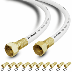 G-PLUG 30 m Koaxialkabel für TV RG6 Antennenkabel, Kabel satelliten TV, Verlängerung für Sat Kabel F Stecker Koaxialkabel für TV, HDTV, Radio, Full HD, mit 10 F-Stecker Kompressionsstecker, Weiß 30m Weiß