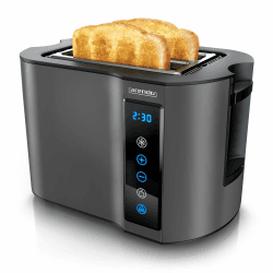Arendo - Touch Toaster 2 Scheiben Edelstahl - Touchpanel - digital Display Restzeitanzeige - 800 W – Doppelwandgehäuse – mit Brötchenaufsatz – 7 Bräunungsgrade – Brotscheibenzentrierung - Cool Grey A: Cool Grey