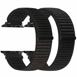 enkic Nylon Armband Kompatibel mit Apple Watch Armband 49mm 46mm 45mm 44mm 42mm 41mm 40mm 38mm Damen Herren, 2 Stück Ersatz Sport Uhrenarmband für iWatch Series 10 9 8 7 6 5 4 3 2 1 SE Ultra 2 Ultra Dunkel Schwarz+Offiziell Schwarz 44mm/45mm/46mm/49mm/42m
