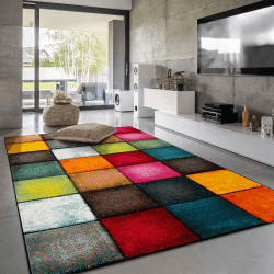 Paco Home Teppich Wohnzimmer Kinderzimmer Kurzflor Moderne 3D Optik Kariert Geometrische Muster, Grösse:120x170 cm, Farbe:Bunt 2 120 x 170 cm (Rechteckig) Bunt 2