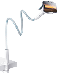 Lamicall Handy Halterung für Bett, Schwanenhals Handy Halter - Flexible Nylon Gewebte Lang Arm [97cm], 360 Grad Drehung Handy Ständer für iPhone 16/15/14/13 Pro Max, Samsung S23, 4-7 Zoll Smartphone Weiß