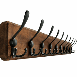 WEBI Garderobenleiste,98cm Lang Garderobenhaken mit 10 Dreifachhaken,Wandgarderobe Holz,Kleiderhaken Wand,Hakenleiste Garderobe,Jackenhalter Wand für Mäntel,Jacken,Rustikal Braun 10 Haken Braun