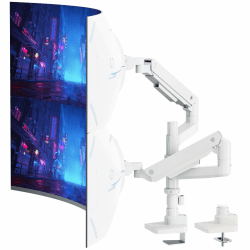 PUTORSEN Monitor Halterung 2 Monitore für 17-49 Zoll Flach & Curved Bildschirm, Gasfeder Dual Monitore Tischhalterung Höhenverstellbar Neigbar Schwenkbar, Gewichtskapazität 2-20 kg pro Arm Weiß