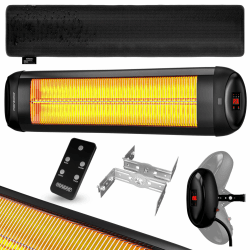 Monzana® Infrarot Heizstrahler MZH2501 Timer 2500W 3 Stufen 24 Std. Fernbedienung 90 Grad Neigungswinkel Elektrisch Wärmestrahler Terrassenstrahler Schwarz Schwarz ohne Teleskopstativ
