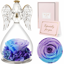 Sunia Geschenke für Frauen, Ewige Rose Engel Figur Geschenke für Mama, Frauen Geschenke Weihnachten, Ewige Rose im Glas Schutzengel,Geburtstagsgeschenk für Frauen,Oma Geschenk,Weihnachten Valentinstag Blau Violett