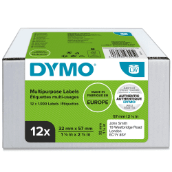 DYMO Original LabelWriter Mehrzwecketiketten | 32 mm x 57 mm | 12 Rollen mit je 1.000 leicht ablösbaren Etiketten (12.000 Etiketten) | selbstklebende Etiketten| für LabelWriter-Beschriftungsgerät 32 x 57 mm 12 Rollen Single
