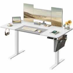SONGMICS Höhenverstellbarer Schreibtisch elektrisch, 60 x 140 x (72-120) cm, stufenlos verstellbar, gespleißte Platte, Memory-Funktion mit 4 Höhen, basisweiß-Taubengrau LSD016W02 60T x 140B x (72-120)H cm Basisweiß + Taubengrau