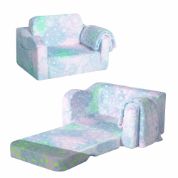 MeMoreCool Kindersofa Ausklappbar, 2-in-1 Kleinkinder Schlafsofa, Kindersessel mit Schlaffunktion, Mini Couch für Kuschelecke Kinderzimmer, Fancy Spielsofa für Mädchen und Jungen, Bunte Sterne