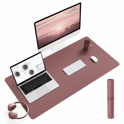 YSAGi Schreibtischunterlage, Mauspad mit Leder und Rutchfeste Wildleder, Multifunktionales Office Mousepad Laptop Schreibunterlage, Tisch-Schutz Unterlage für Büro/Home-Office (Dunkelpink, 90x43cm) Dunkelpink 90*43cm