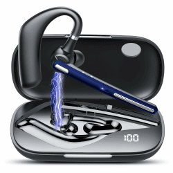 CASCHO Bluetooth Headset V5.3, 60Hrs Freisprecheinrichtung Wireless Headset mit Dual ENC Mic, Mute-Funktion, Zwei Geräteanschluss, LED Anzeige, IPX7 Wasserdicht, Headset Kabellos für Büro, Marineblau