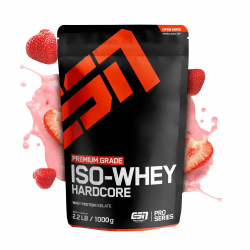 ESN IsoWhey Hardcore Proteinpulver, Strawberry, 1 kg, Bis zu 26 g Protein pro Portion, geprüfte Qualität - made in Germany Erdbeere 33 Portionen (1er Pack)
