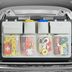 SURDOCA 3rd Gen Kofferraum Organizer, Auto Aufbewahrung mit 8 Große Taschen, Stärker Autobox Kofferraum Klettverschluss, Universal Kofferraumtasche Autotasche Cremefarben L-90x46 cm