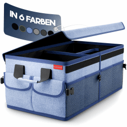 HELDENWERK Premium Kofferraum-Organizer mit Deckel stabil & rutschfest - Faltbare Auto Kofferraumtasche groß mit doppelten Böden - Kofferraumbox, Kofferraumorganizer Box Blau mit Dunkelblauem Saum