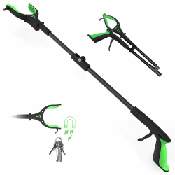 Kekoy Greifer mit Licht, Greifer für Senioren, Faltbare Greifer mit Licht Müllzang, Verlängerter Arm Greifarm, 90°Drehbarer Kopf Gemütlich Gummigriff Müllgreifer, Aufhebehilfe für Senioren Grün