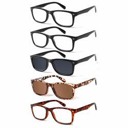 COJWIS 5 Pack Lesebrille Blaulichtfilter Brille Herren Damen Schwarz Leser Computer Brillen Feder Scharnier Lesebrillen 5 Farbe Mischen-1 0.75 Dioptrien
