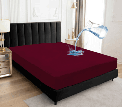 Wasserdichter Matratzenschoner 180x200cm Spannbettlaken, Atmungsaktive Matratzenbezug wasserdicht Matratzen-Schutz Nässeschutz Spannbetttücher - Rotwein Rotwein 180x200
