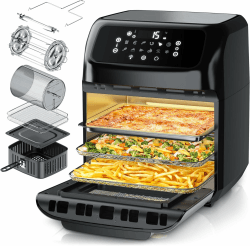 Arendo - Heißluftfritteuse XXL mit LED Touchscreen- 12 Liter - Grill - Dörrautomat - Backofen - Air Fryer - Touchscreen - Easy&Clean - Fritteuse ohne Öl - Umluft - Pizza Hähnchen Pommes - BPA frei A: 12 Liter