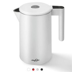 JOYHILL Edelstahl Wasserkocher mit Temperatureinstellung, 2200W Doppelwand, leise 1.7L Teekocher mit STRIX Thermostat and Boil-Dry, 12 Stunden Warmhaltefunktion, weiß