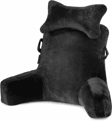 Lesekissen Bettauflage Kissen mit Abnehmbarer Nackenrolle & höherem Stützarm zum Sitzen in Bett, Couch oder Boden-Rückenlehne, Lesekissen, Erwachsenen-Rückenkissen zum Lesen, Fernsehen, Schwarz Black Medium