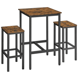 VASAGLE Bartisch mit Barhocker-Set, Esstisch mit 2 Stühlen, Küchentisch klein, Barstühle, für Esszimmer, Küche, vintagebraun-tintenschwarz LBT017B01 Vintagebraun + Tintenschwarz