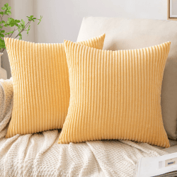 EMEMA Kissenbezug Herbst Kordsamt Zierkissenbezug Dekokissen Sofakissen 40x40 cm Kord Kissenhülle Dekorative Weiche Zierkissenbezüge Kissen für Sofa Sessel Zuhause Schlafzimmer Helles-Gelb 40 x 40 cm, 2 Stück Helles-gelb
