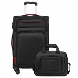 COOLIFE Koffer Trolley Koffer Reisekoffer von 4 Rollen Stoffkoffer Handgepäck TSA-Schloss Der Koffer Enthält 1 Große Umhängetasche (Mittlerer Koffer-Set 2tlg, Schwarz+Rot) Mittlerer Koffer-Set 2tlg Schwarz+rot