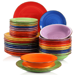 Tafelservice Steingut, vancasso BONITA 36-teiliges Kombiservice, Ess Geschirrset für 12 Personen, je 12 Speiseteller, Suppenteller und Dessertteller Bunte Serie 36 Teile Set Bunte Serie