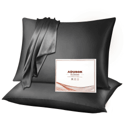 Adubor Seidenkissenbezug 40x80cm für Haar und Haut, mit verstecktem Reißverschluss, beide Seiten, 23 Momme Seide, Fadenzahl 900 (Grau Raum, 2 Stück) Grau Raum 2 Stück-40x80cm