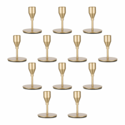 Kerzenständer Metall Kerzenhalter Gold Stabkerzenhalter: Candeldo 12 Set Kerzenhalter für Stabkerzen Kerzenleuchter Vintage Tisch Deko Hochzeit Weihnachten (Mattgolden) Mattgolden 12