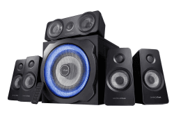 Trust Gaming 21738 GXT 658 Tytan 5.1 Surround PC Lautsprecher mit Subwoofer, Speakers mit LED Beleuchtung, Soundsystem für PC, Laptop, Konsole, TV, Schwarz, 180 W (90 W RMS) 5.1 LED