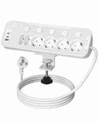 Tischsteckdose mit Schalter,PD 20W Schreibtisch Steckdosenleiste mit USB C, 6 Fach Mehrfachsteckdose Einzeln Schaltbar, Wandmontage Steckerleiste Überspannungsschutz Steckdose Tisch 2M Kabel,Weiß 2 Meter Weiß