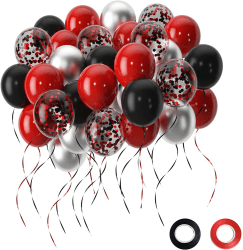 Luftballons Rot Schwarz Silber UNOEYSAT 50 Stück 30cm Helium Luftballons Rote Schwarze Latex Ballons Konfetti Ballons als Mädchen Frauen Geburtstag Hochzeit Weihnachten Silvester Party Deko
