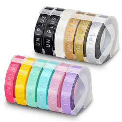 UniPlus Kompatible Omega Etikettenband Ersatz für Dymo Prägebänder S0717930 S0717900 9 mm x 3 m Selbstklebendes 3D-Etikettenband für Dymo Omega Junior Motex E-101 E-303 Etikettendrucker, 12 Rollen Metallic/ Helle Farbe 9mm-12 Rollen