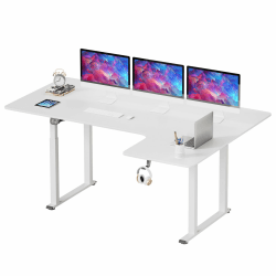 Dripex Schreibtisch höhenverstellbar elektrisch 180x110cm, L-förmiger höhenverstellbar mit Dual Motor, Eckschreibtisch Standing Desk mit 4 Beinen für Super Stabilität, Spleißbrett, weiß 180 x 110 cm Weiß